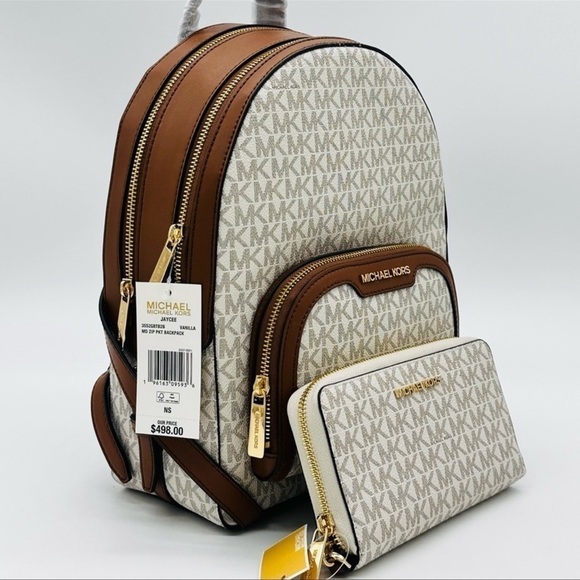Michael Kors Medium Jaycee Zip Packet Backpack & Large Flat MF Phone Case Wallet - Picture 3 of 15